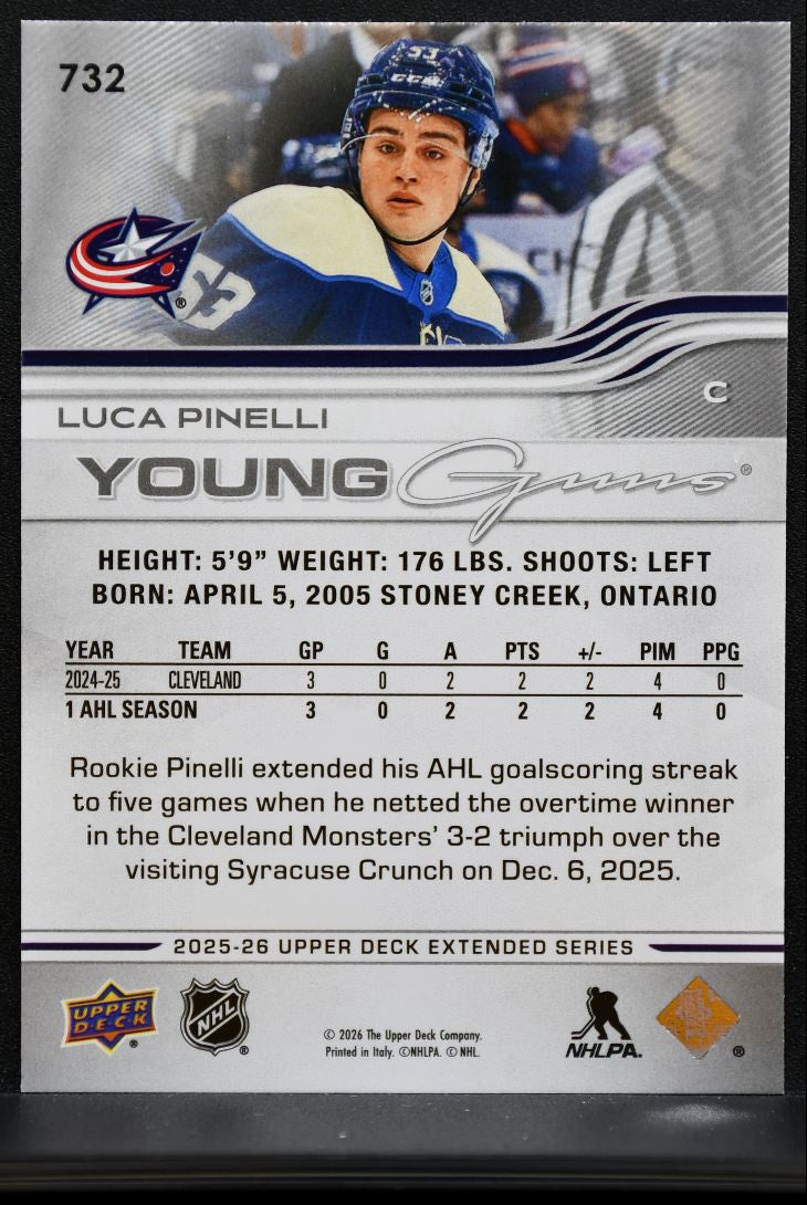 2025-26 Upper Deck Extended Series Young Guns Luca Pinelli 732 Jackets RC 2058