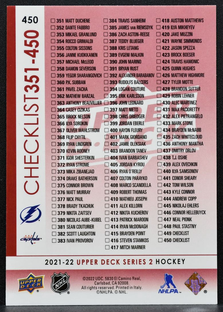 2021-22 UD Series 2 Checklist UD Exclusives Kucherov / Ovechkin 8488