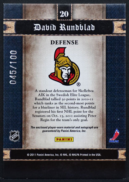2011-12 Panini Crown Royale Heirs Rundblad Senators RC Auto 045/100 Jersey 0171