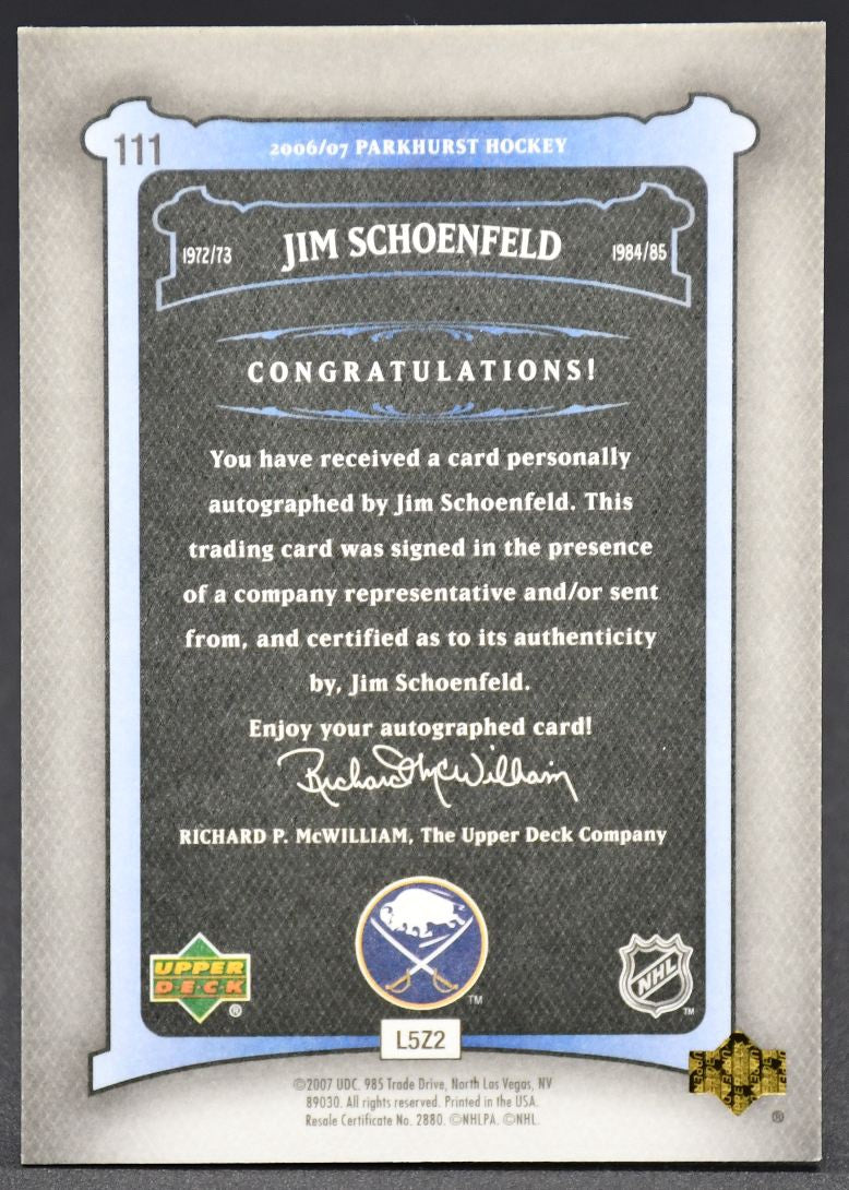 2006-07 Parkhurst Jim Schoenfeld 111 Auto