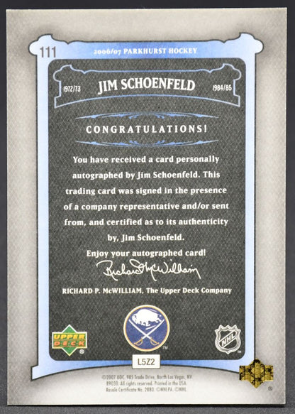 2006-07 Parkhurst Jim Schoenfeld 111 Auto