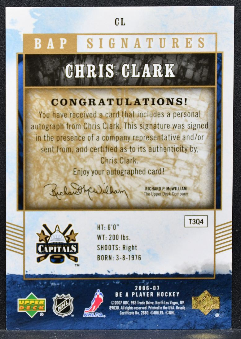 2006-07 Upper Deck Be A Player Signatures Chris Clark CL Capitals Auto 8977