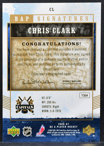2006-07 Upper Deck Be A Player Signatures Chris Clark CL Capitals Auto 8977