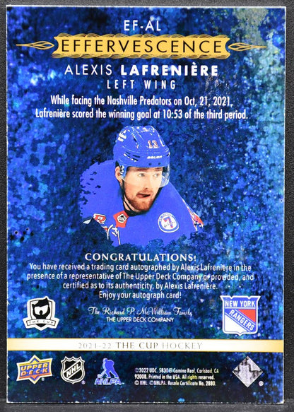 2021-22 UD The Cup Effervescence Alexis Lafreniere EF-AL New York Rangers Auto
