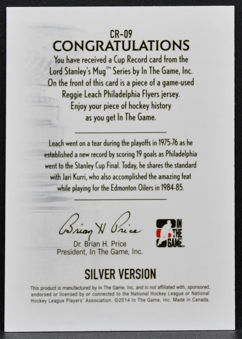 2013-14 In The Game Lord Stanley's Mug Cup Record Reggie Leach Flyers Patch 3226
