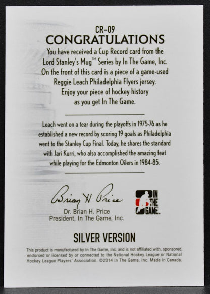 2013-14 In The Game Lord Stanley's Mug Cup Record Reggie Leach Flyers Patch 3226