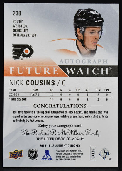 2015-16 SP Authentic Future Watch Auto Nick Cousins 230 RC Auto 769/999