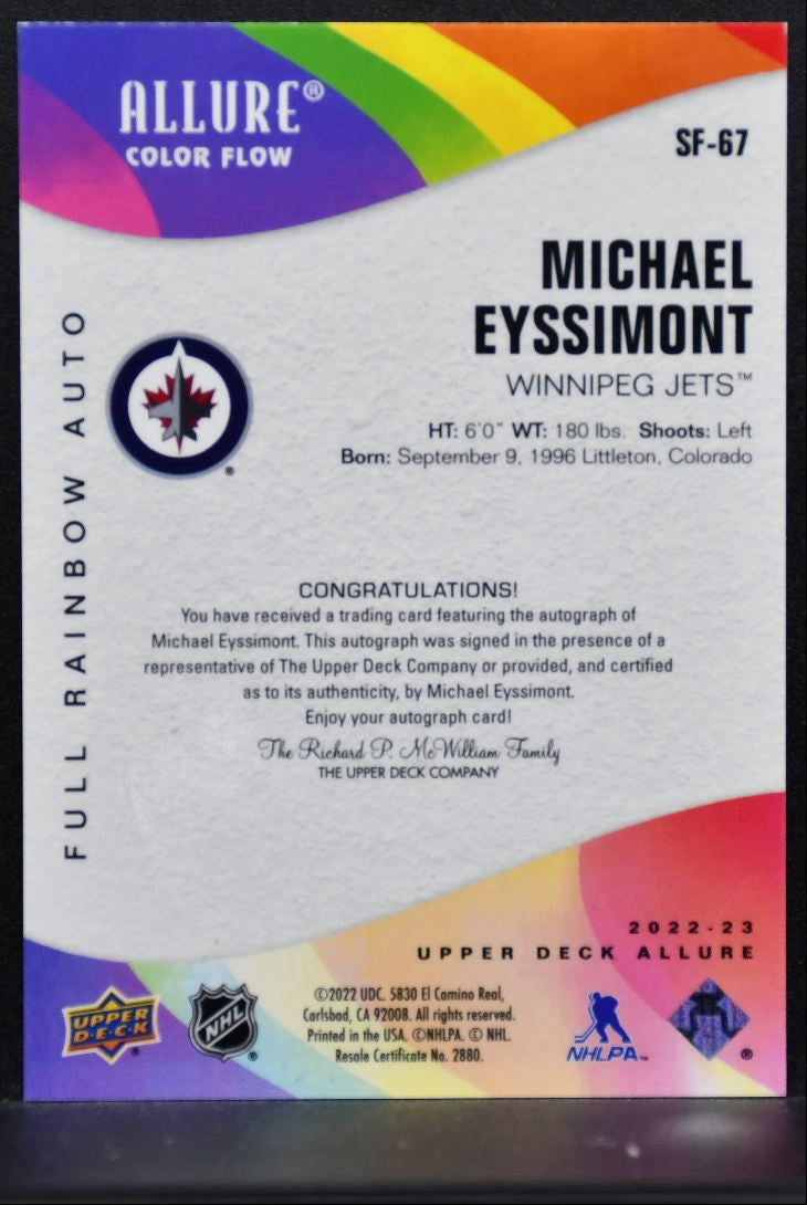 2022-23 Upper Deck Allure Color Flow Auto Michael Eyssimont SF-67 Jets Auto 3650