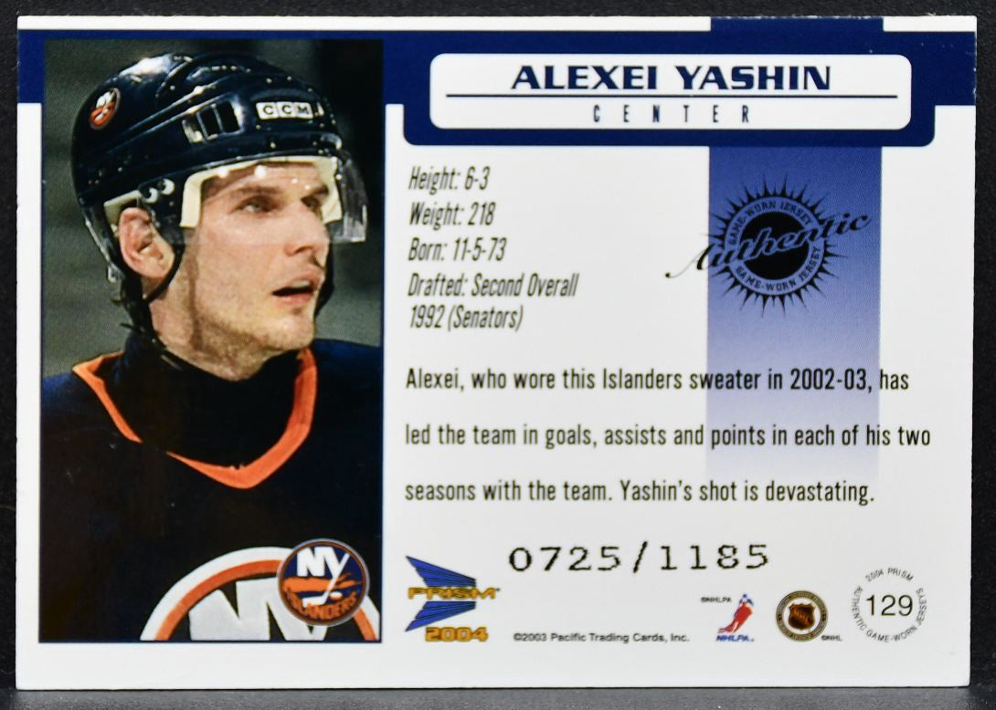 2003-04 Pacific Prism Alexei Yashin 129 New York Islanders 0725/1185 Jersey 2922