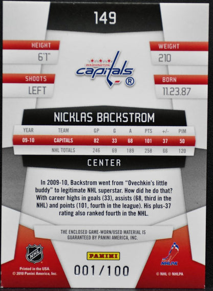 2010-11 Panini Certified Jersey Mirror Blue Backstrom Capitals /100 Jersey 2812