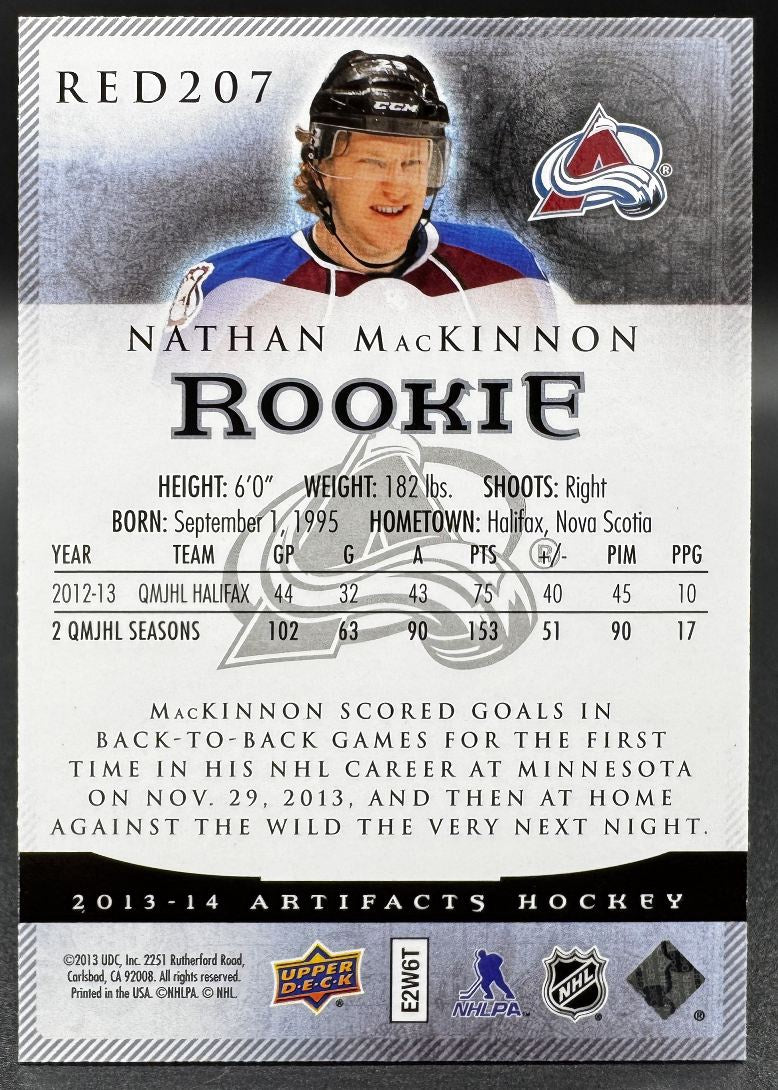 Carte de recrue Nathan MacKinnon, Colorado Avalanche, édition 2013-14 UD Artifacts /899