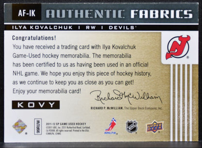 2011-12 SP Game Used Authentic Fabrics Ilya Kovalchuk AF-IK Devils Jersey 3209