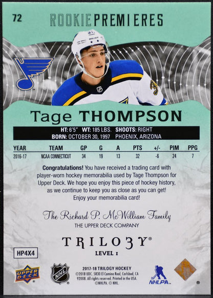 2017-18 UD Trilogy Rookie Premieres Level 1 Jersey Thompson RC /399 Jersey 9683