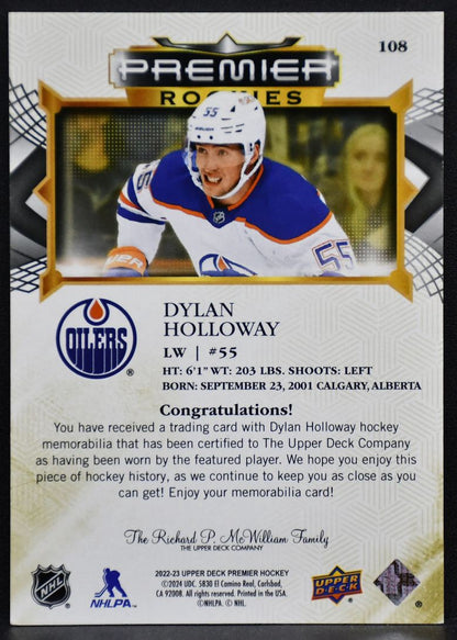 2022-23 UD Premier RC Patch Gold Dylan Holloway 108 Edmonton Oilers RC Patch 6614