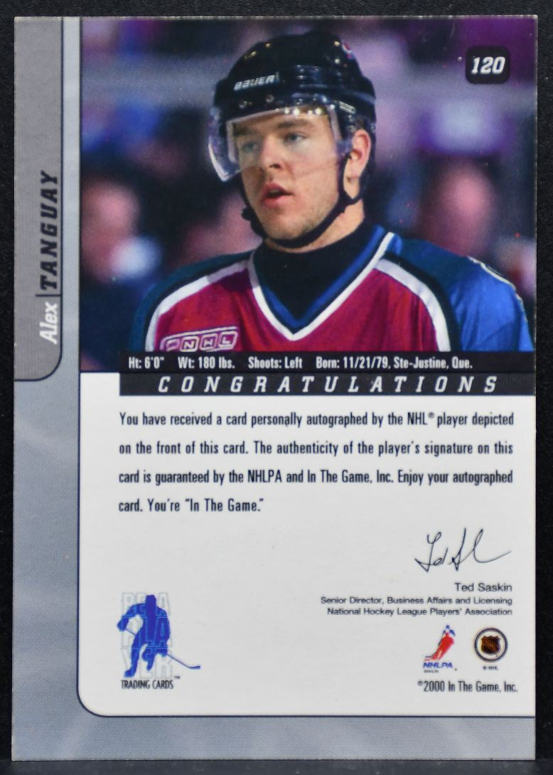 2000-01 In The Game Signature Series Autographs Alex Tanguay Avalanche Auto 3746