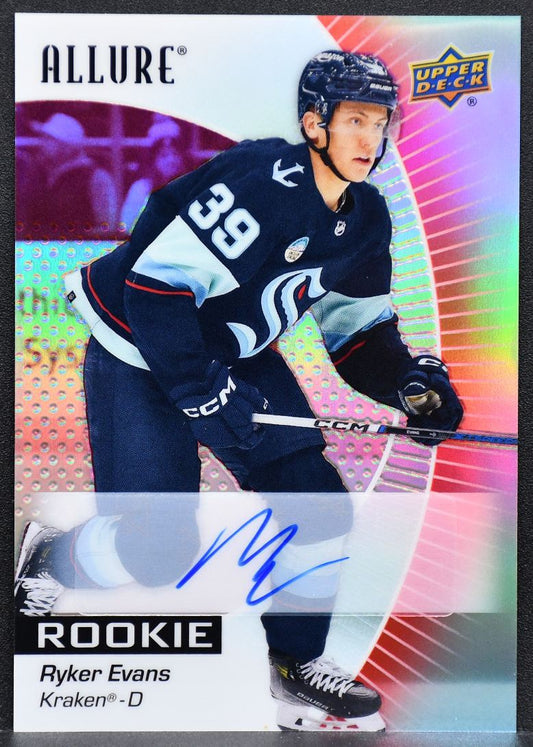 2023-24 UD Allure Red Rainbow Auto Ryker Evans 149 Seattle Kraken RC Auto