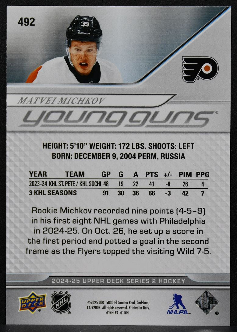 2024-25 Upper Deck Series 2 Young Guns Matvei Michkov 492 RC 7374
