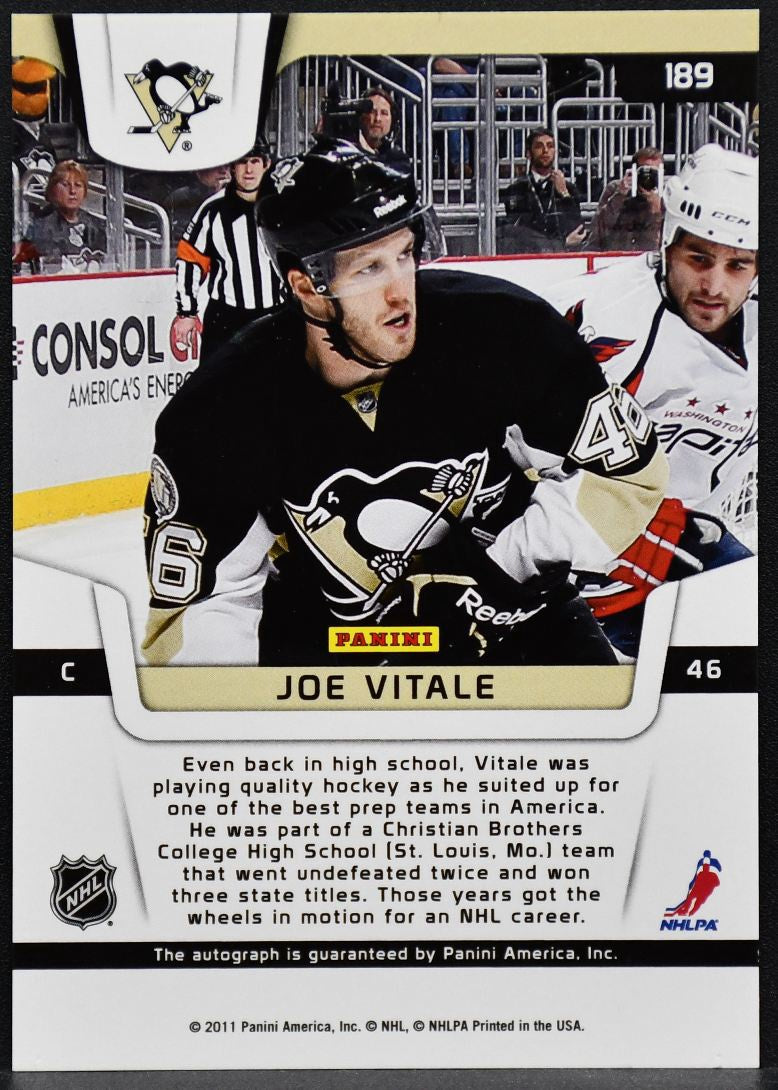 2011-12 Panini Certified Freshman Signatures Joe Vitale 189 Penguins RC Auto