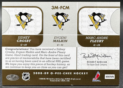 2008-09 O-Pee-Chee Materials Triple Crosby / Malkin / Fleury  Jersey