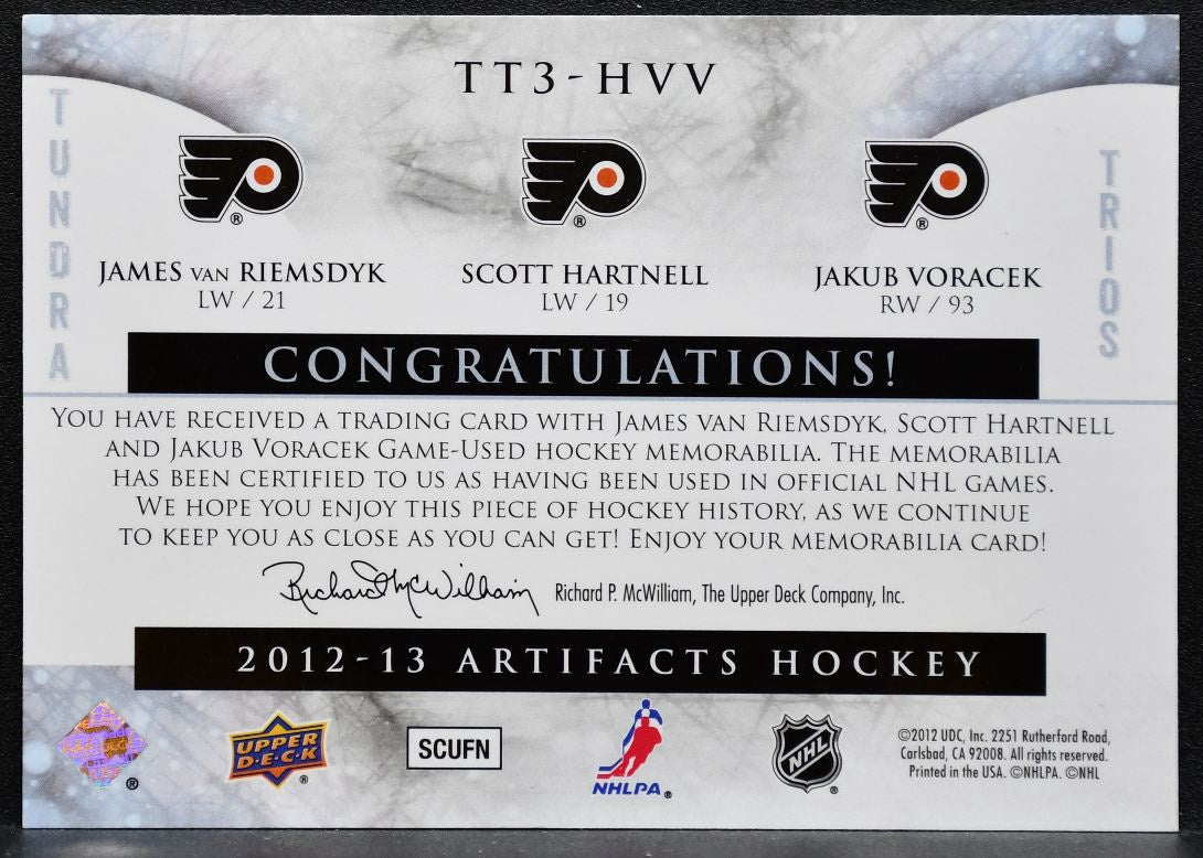 2012-13 UD Artifacts Tundra Trios Blue Dual Riemsdyk/Hartnell/Giroux Jersey 9693