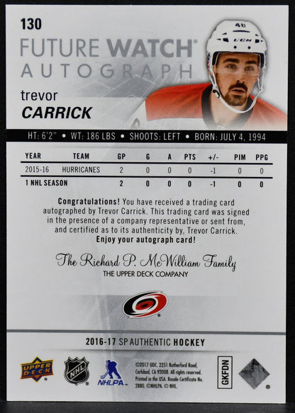 2016-17 SP Authentic Future Watch Auto Trevor Carrick 130  RC Auto 116/999