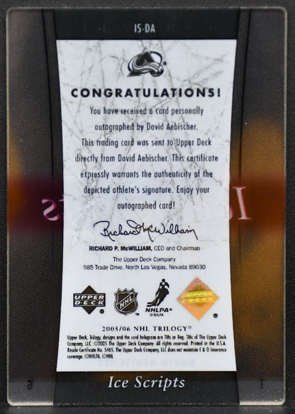 2005-06 Upper Deck Trilogy Ice Scripts David Aebischer IS-DA Avalanche Auto 9321