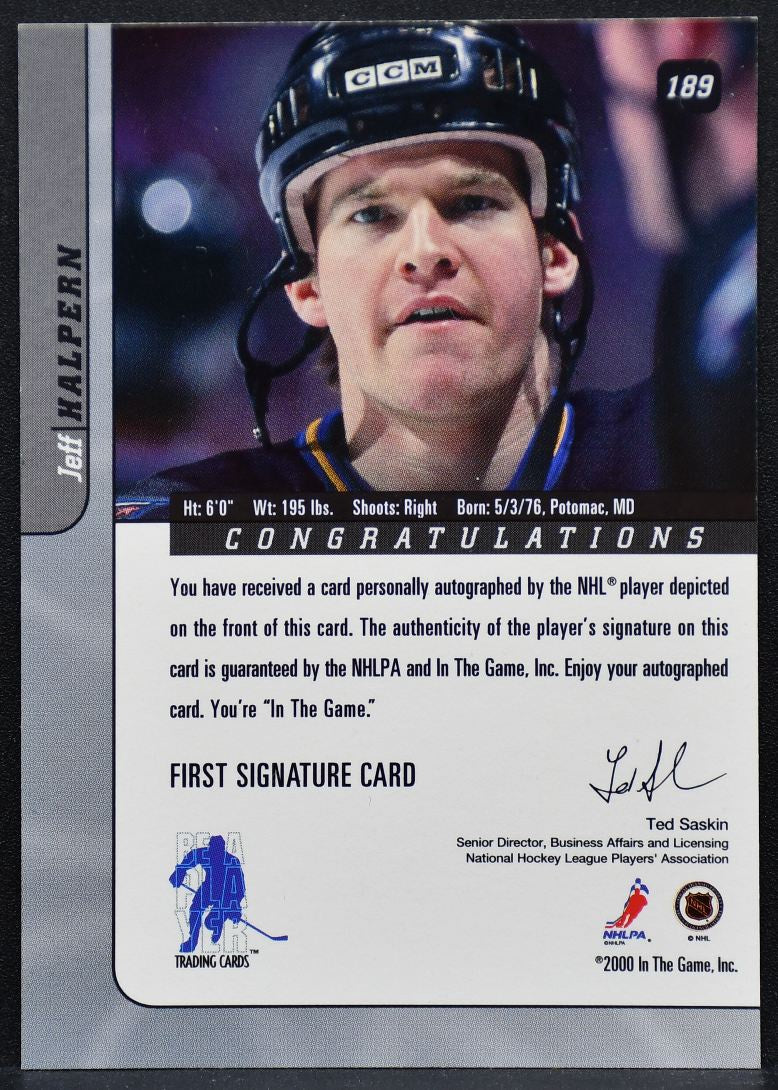 2000-01 Be a Player Auto Series Auto Gold Jeff Halpern 189 Capitals Auto 1660