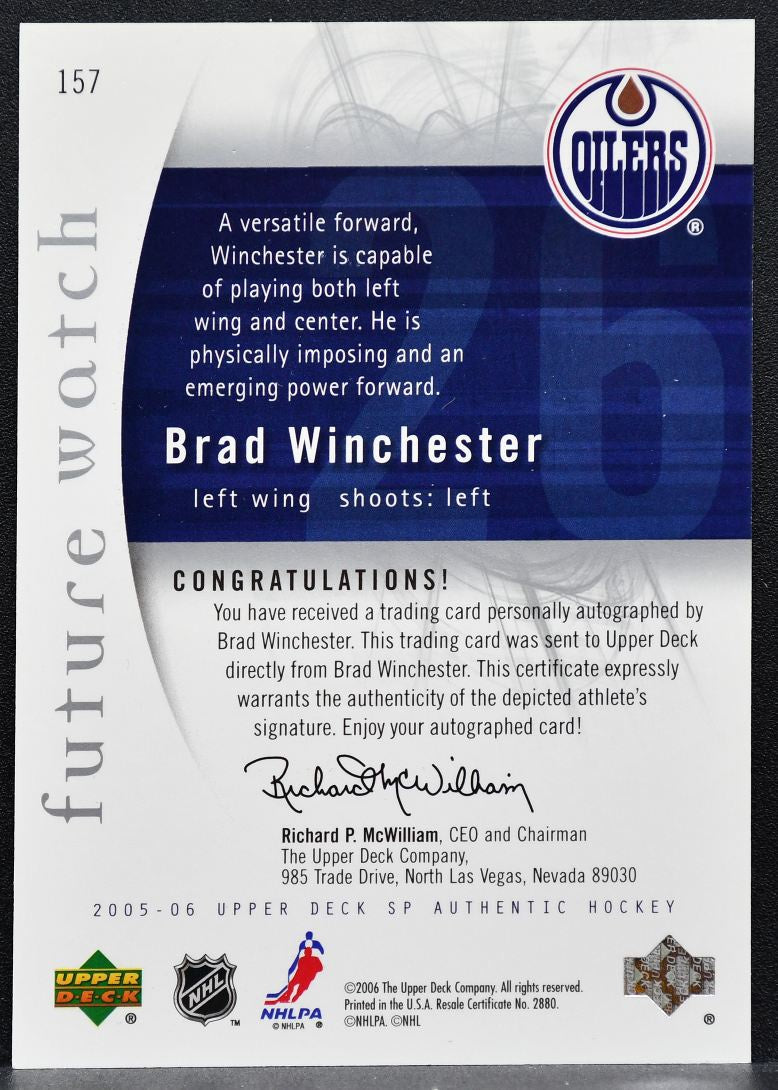 2005-06 SP Authentic Future Watch Auto Brad Winchester Oilers Auto 977/999 0194