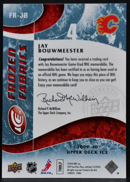 2009-10 Upper Deck Ice Frozen Fabrics Jay Bouwmeester FR-JB Flames Jersey 3572