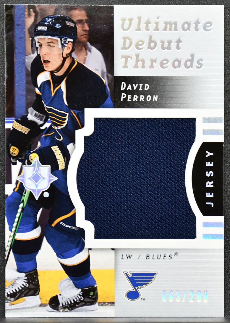 2007-08 UD Ultimate Collection Debut Threads Perron Blues RC 063/200 Jersey 3206