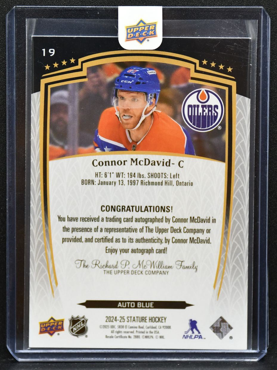 2024-25 Upper Deck Stature Auto Blue Connor McDavid 19 Oilers Auto 22/25 4470