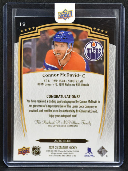 2024-25 Upper Deck Stature Auto Blue Connor McDavid 19 Oilers Auto 22/25 4470