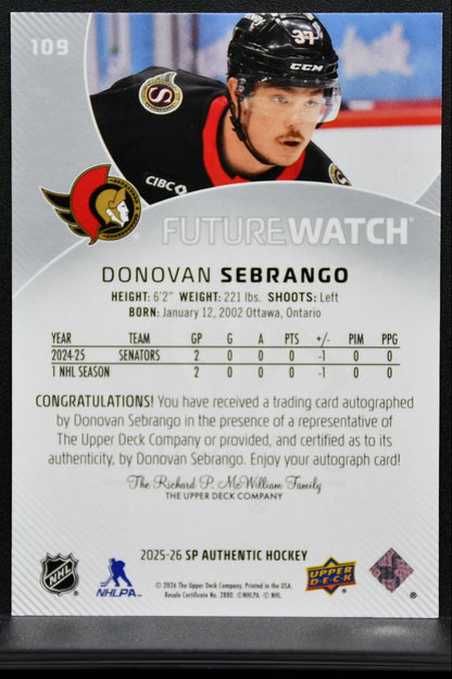 2025-26 SP Authentic Future Watch Auto Donovan Sebrango RC Auto 967/999 9676