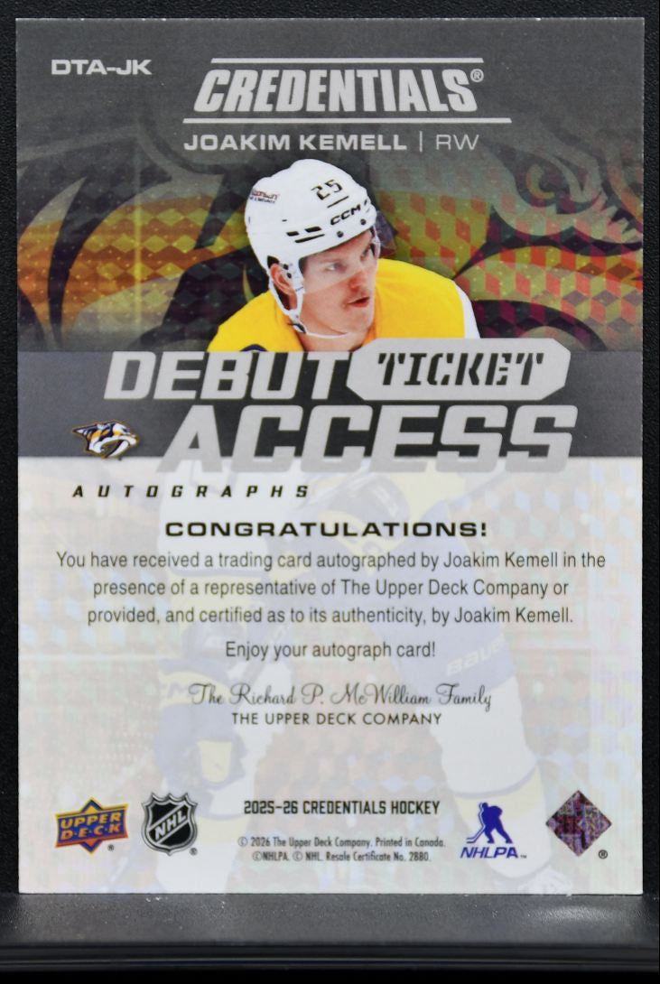 2025-26 UD Credentials Debut Ticket Access Auto Kemell RC Auto 080/199 9768