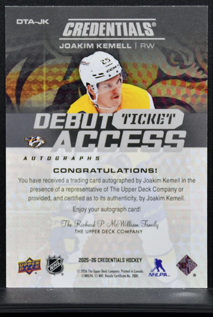 2025-26 UD Credentials Debut Ticket Access Auto Kemell RC Auto 080/199 9768