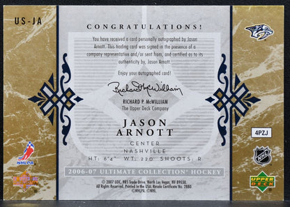 2006-07 UD Ultimate Collection Signatures Jason Arnott Predators Auto 9280