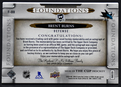 2018-19 UD The Cup Foundations Brent Burns F-BB Auto 15/15 Jersey