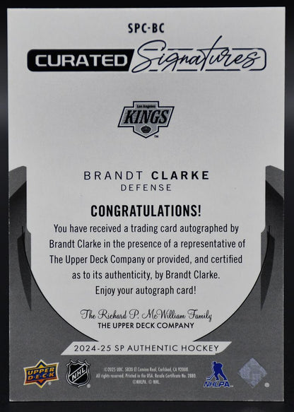 2024-25 SP Authentic Brandt Clarke SPC-BC Los Angeles Kings Auto 247/299