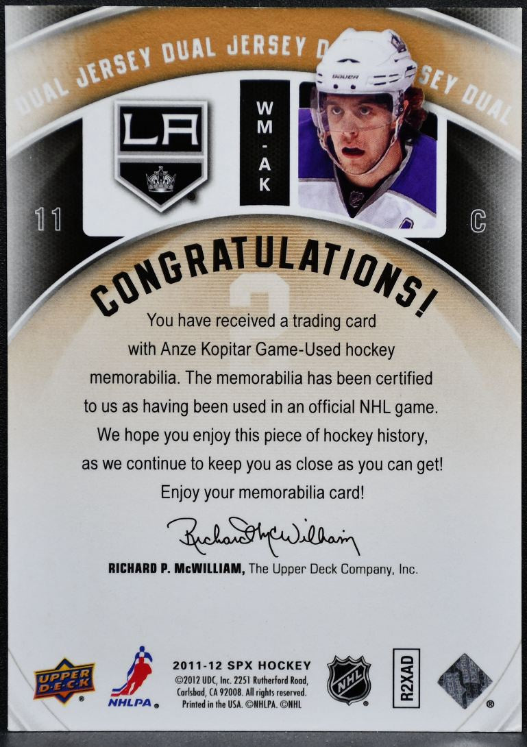 2011-12 SPx Winning Materials Anze Kopitar WM-AK Jersey 9875