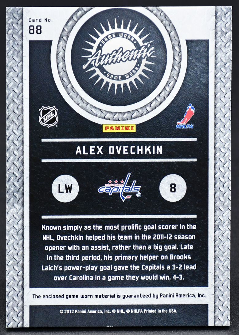 2011-12 Panini Titanium Game Worn Gear Alexander Ovechkin 88 Jersey