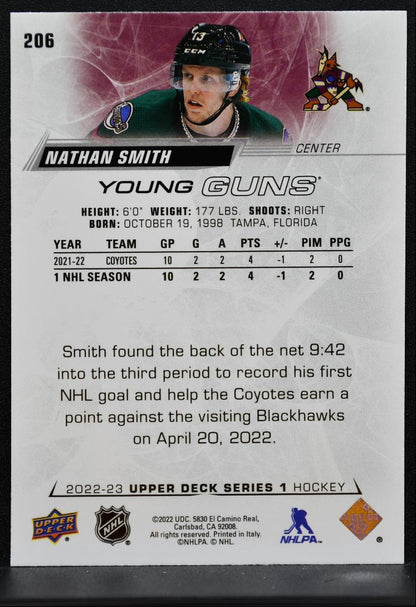 2022-23 Upper Deck Series 1 Young Guns Nathan Smith 206 Arizona Coyotes RC 1419