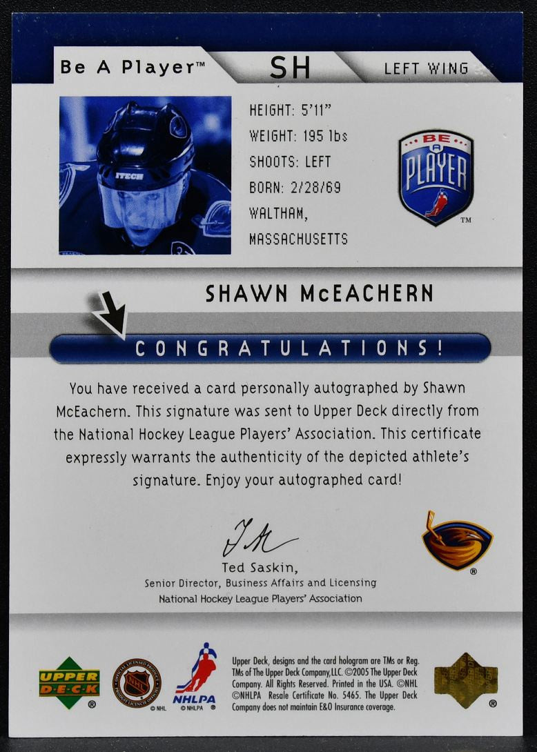 2005-06 Upper Deck Be A Player Signatures Shawn McEachern SH Auto 4471