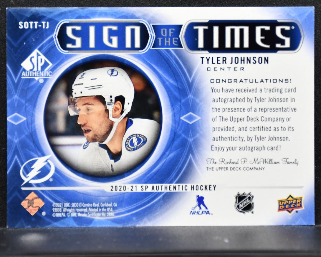2020-21 SP Authentic Sign of the Times Tyler Johnson SOTT-TJ Lightning Auto 3803