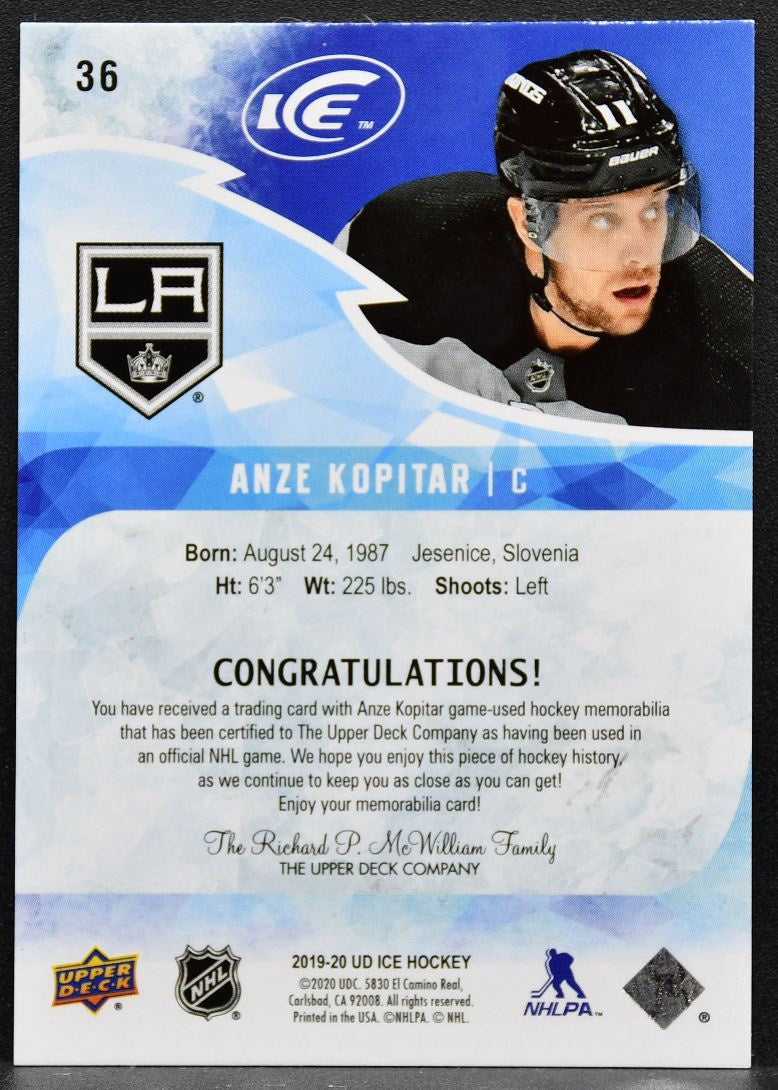 2019-20 Upper Deck Ice Jersey Anze Kopitar 36 Los Angeles Kings Jersey 1924