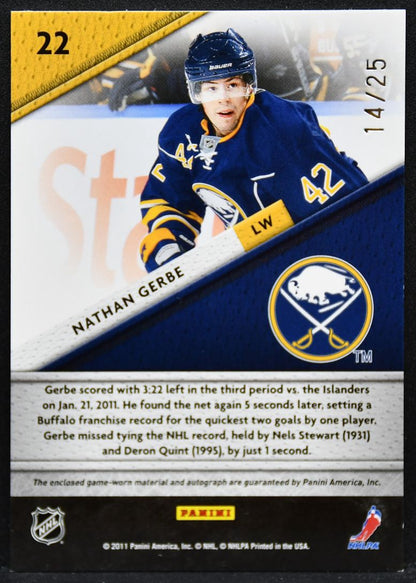2011-12 Panini Certified Fabric Game  Number Gerbe Sabres Auto 14/25 Jersey 6573
