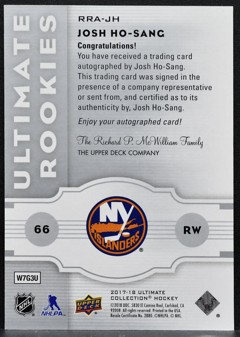 2017-18 UD Ultimate Collection Rookies Josh Ho-Sang Blackhawks RC Auto 1429