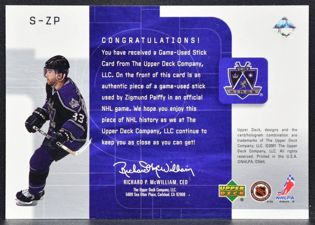 2001-02 Upper Deck Top Shelf Sticks Zigmund Palffy S-ZP Kings Stick 0430