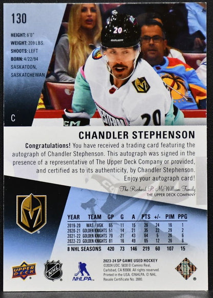 2023-24 SP Game Used Auto Chandler Stephenson 130 Vegas Golden Knights Auto