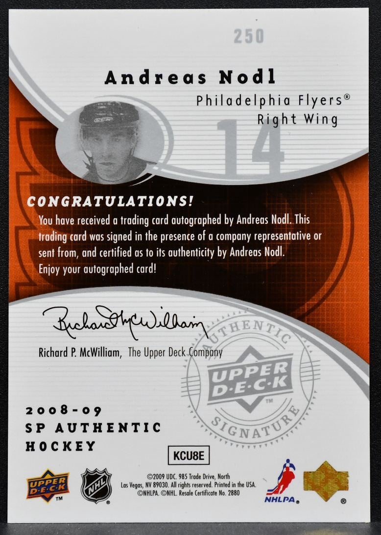 2008-09 SP Authentic Future Watch Auto Andreas Nodl Flyers RC Auto 640/999 2691