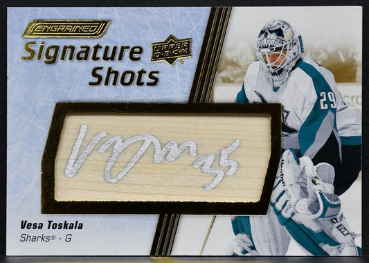 25-26 UD Engrained Icons Signature Shots Vesa Toskala SS-VT Sharks Auto Stick 3155